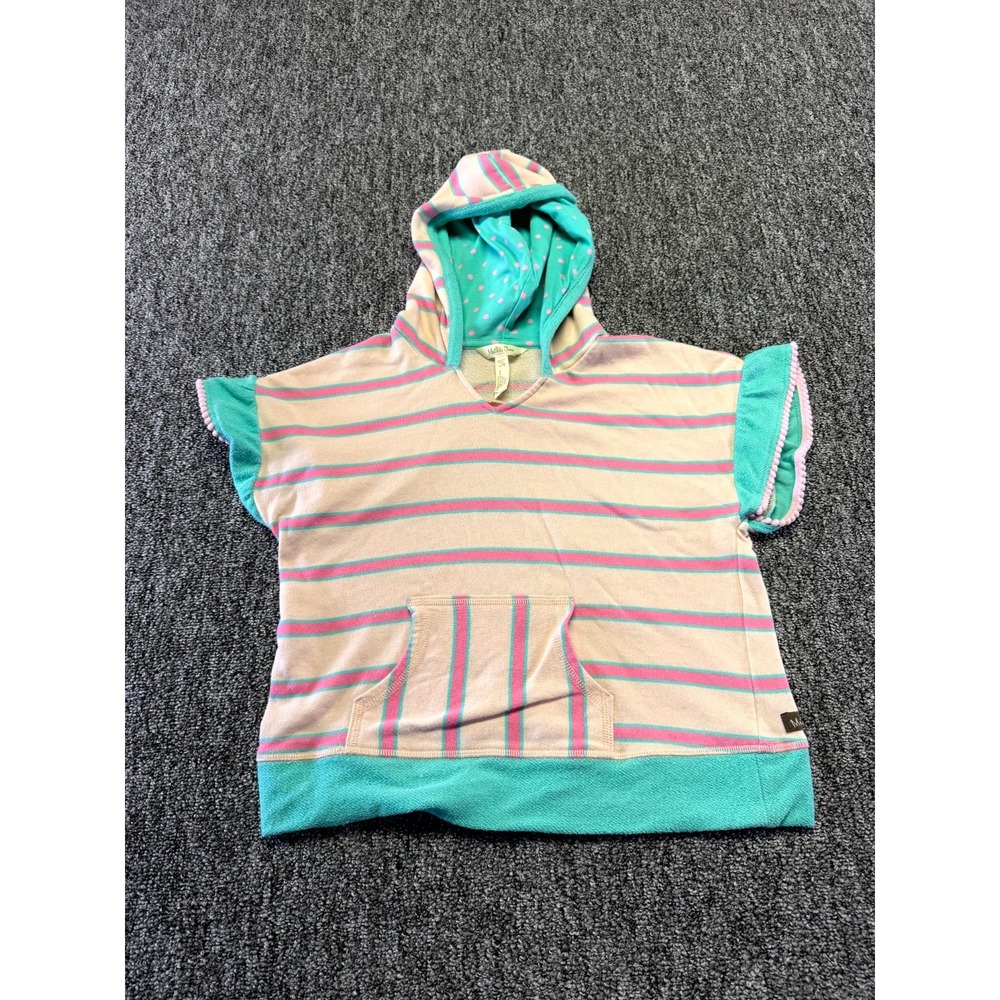 Matilda Jane Top Girls 12 Pink Teal Striped Cotton Blend Hooded Ruffle Pullover